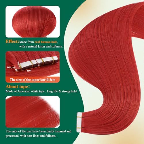 Image of Easyouth Invisible Tape in Human Hair Extensions Red Real Human Hair Tape in Extensions Red Tapes in Human Hair Extension Quick Application 16 Inch 25g 10pcs