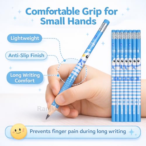 Image of Ranjkri Premium HB Graphite Pencil Set for Kids & Students - Pack of 12 Dark Wood Pencils with Eraser - Ideal for School, Writing, Sketching, Exams & Gifting