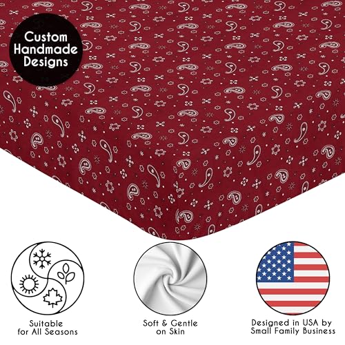 Image of Sweet Jojo Designs Fitted Baby Crib Sheets (Bandana Print) for Boys or Girls, Infant Nursery, Toddler Room - Standard Size (Red Paisley, for the Western, Cowboy, South, Country, Wild West Collection)
