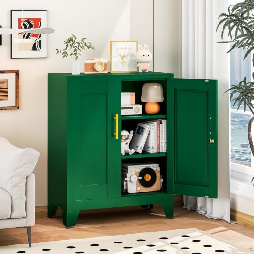 Image of pozdeg 35.43 inch Lockable Metal Storage Cabinet, Steel Office Locker, Green
