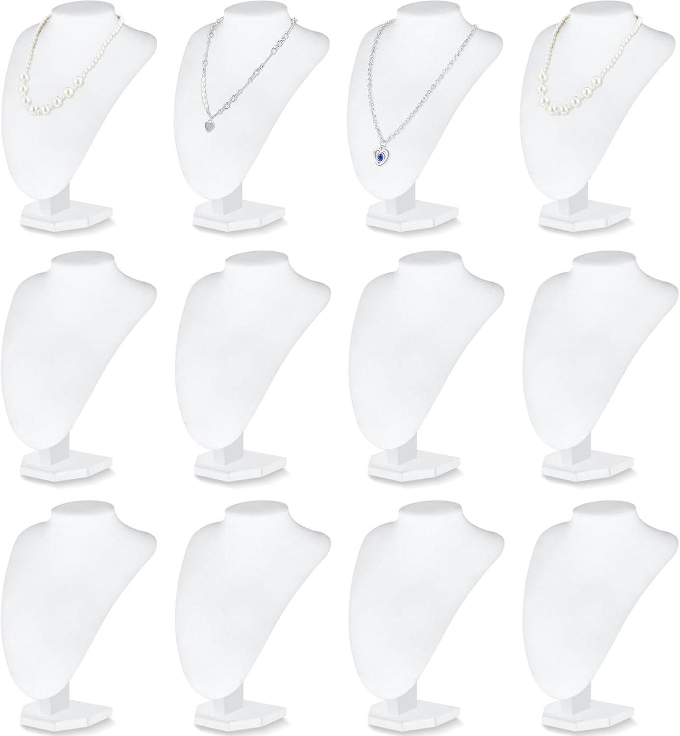 12 Pcs Necklace Stand Display Jewelry Bust Display Stands Necklace Stand Jewelry Photography Props for Selling for Home Store Trade Shows(White,Velvet) White Velvet