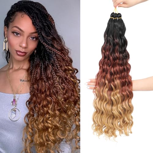 MLETULIPS Extensiones de cabello rizado trenzado de ganchillo de onda profunda, cabello ondulado oceánico, pelo sintético suave, bohemio, rizado, trenzas de ganchillo para mujer (1B/30/27#, 20