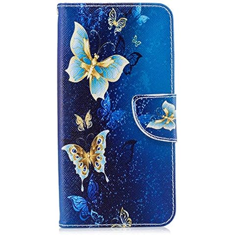 Samsung Galaxy A70 Phone Case 2019, Shockproof PU Leather Flip Wallet Cases with Stand Magnetic Card Slots Holder TPU Gel Bumper Folio Slim Fit Protective Cover for Samsung Galaxy A70 Blue Butterfly Cover