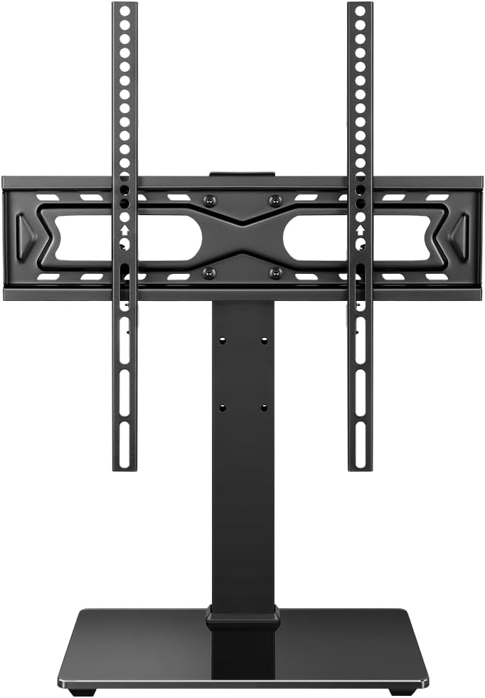 WKWKER Universal TV Stand 27-60 Inch LED LCD TV Swivel Table Top TV Stand 30 Degree Height Adjustable TV Stand Mount TV Base with Tempered Glass Base Max VESA 400x400mm
