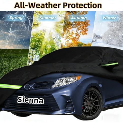 Image of 2026 Upgraded Car Cover for Toyota Sienna Minivan LE XLE XSE Limited Platinum 1997-2026, Waterproof Full Exterior Car Covers Windproof Snow Proof Rain Sun Hail Protection Door Zipper & Inner Cotton