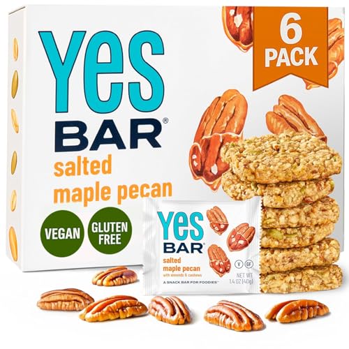 YES Nut Bars - Salted Maple Pecan - Soft Chewy Healthy Snack Bars Made with Organic Maple Syrup – Vegan, Paleo, Gluten Free, No Refined Sugar, Dairy Free, Plant Based Protein, Low Sugar - 6 Count