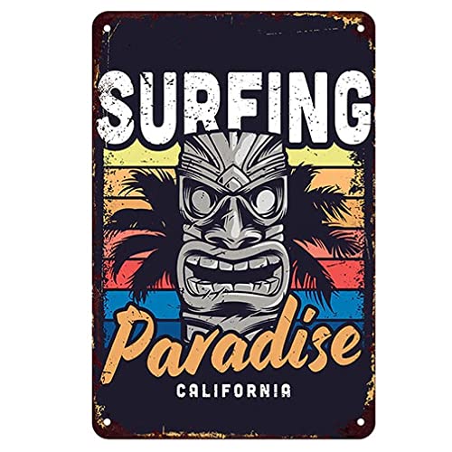 Plaque Acier Tiki Paradise California Métal 20 x 30 cm