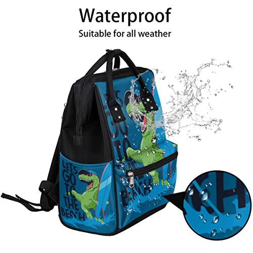 cfpolar Mochila de fraldas de dinossauro de surf, mochila de dinossauro, maternidade, recém-nascidos