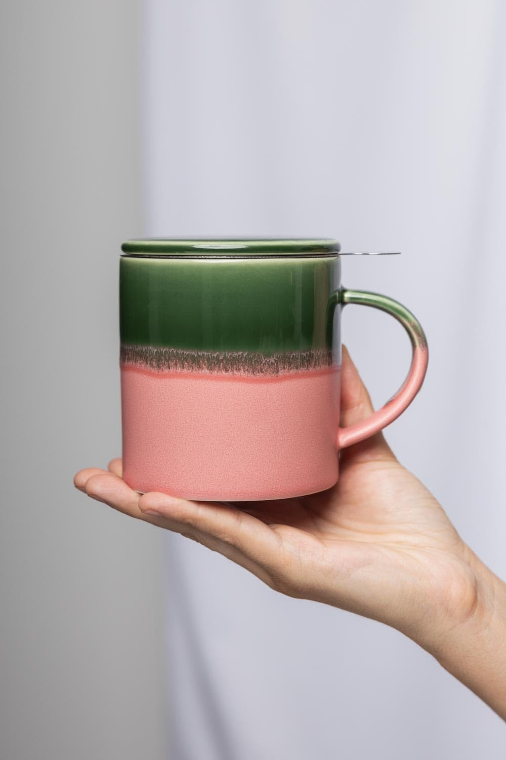 Tranquillo Filiżanka Ceramiczna do Herbaty z Sitkiem i Pokrywką, Kubek Kamionka, 410 ml