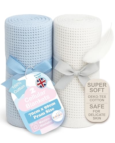 Soft Touch Newborn Essentials 70 x 90cm Cotton Baby Cellular Blanket for Pram Car Seat and Cot Bedding