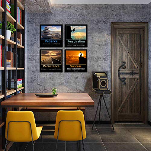 Artsbay 4 Piece Motivational Canvas Wall Art Inspirational Success Quotes Picture Painting Patience Persistence And Perspiration Poster Print Framed Modern Artwork Office Living Room Bedroom Decor #TOP1