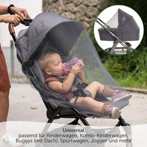 Zamboo Universal Insektenschutz - Mückennetz für Kinderwagen & Buggy/Premium QUALITÄT: idealer Schutz vor Wespen & Stechmücken Dank feinem Netzgewebe, reißfest & waschbar, mit Tasche - Grau