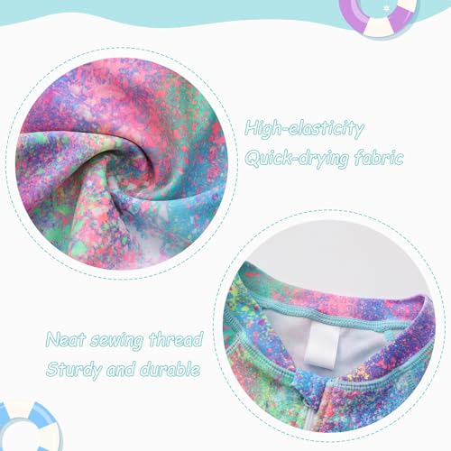 Image of Girls One Piece Rash Guard Swimsuits for Girl Short Sleeve Bathing Suits with Front Zipper Sun Protection Swimwear 3-16 Years