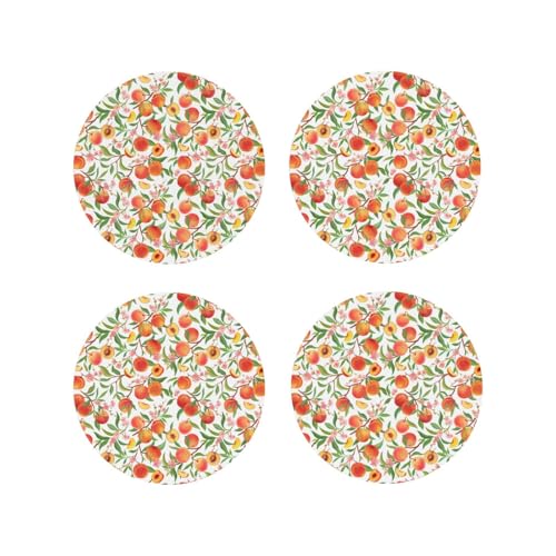 Juego de 4 Posavasos Redondos de Piel sintética, Ligeros, con diseño de Frutas (melocotón). Ideales para Bebidas, Bebidas y Escritorio. Resistentes al Calor Decorar tu Mesa de ofici