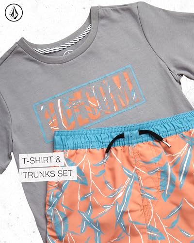 Image of Volcom Baby Boys Swim Set - 2 Piece Short Sleeve Swim Shirt Graphic Tees & Board Shorts - Infant Toddler Little Boys Swimsuit