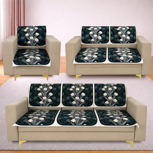 Image of Homerz Premium 'Luxe Series' Sofa Cover | Holland Velvet Fabric | Smooth Finish | Anti-Slip Fleece Backing Couch Protector (Terrace Vein, 6 (3+2+1) Seater, Seat Cover with Backrest)