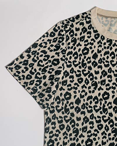 Yidarton Women's T Shirt Leopard Print Tops Short Sleeve Casual Cotton Round Neck Cute Blouse (A-Leopard01, Medium)