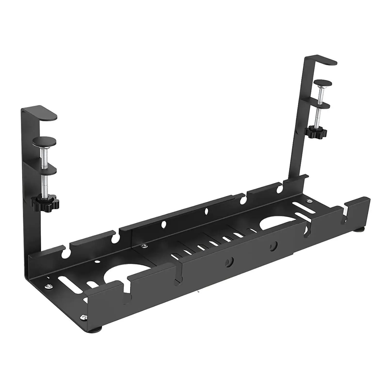 Bandeja Organizadora De Cables Bajo El Escritorio Bandeja de cables Metal extensible debajo del escritorio, sin perforación, con abrazadera, soporte cable regleta retráctil(Black)