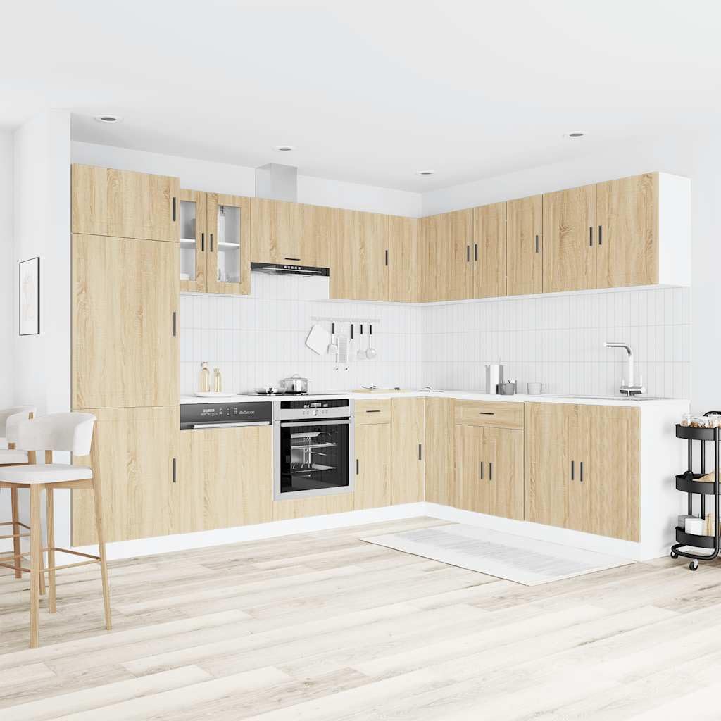 Porto 14-częściowy zestaw szafek kuchennych, sonoma Oak Engineered Wood, wytrzymałe rozwiązanie do przechowywania nowoczesnych kuchni, regulowane stopy