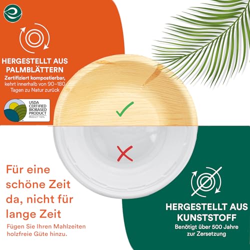 ECO SOUL 100% kompostierbare runde Palmblatt-Schalen, 6 zoll (16 Unzen) 50 Stück, Einweg-Dessertschalen, Palmblatt-Stil, stabil, umweltfreundlich & biologisch abbaubar