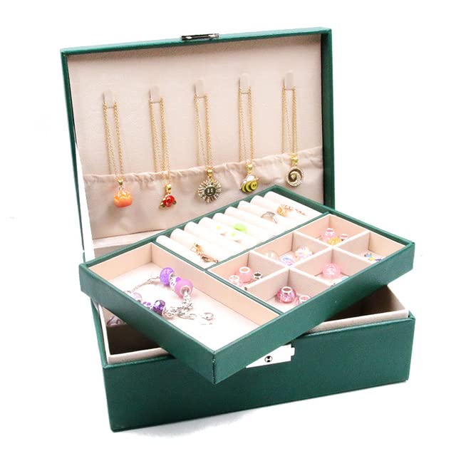 4 Color Double-Layer Portable Box Jewelry Organizer Display Travel Jewelry Case Storage Boxes Button Leather Storage Packaging (Green) (Green)