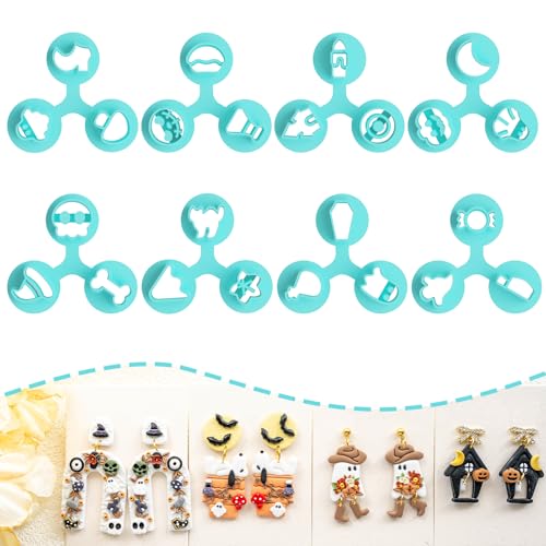 Tainsky Halloween Micro Polymer Clay Cutters for Earrings Making, 8 Shapes Mini Polymer Clay Cutters for Earrings (Holiday-B)