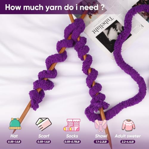 Image of 8 Packs Jumbo Chunky Chenille Yarn - 2040g(72oz) 245 Yards (224m) Bulky Yarn - Chunky Yarn for Hand Knitting Blanket,Cushions, Pet Bed - Soft and Durable(Violet)