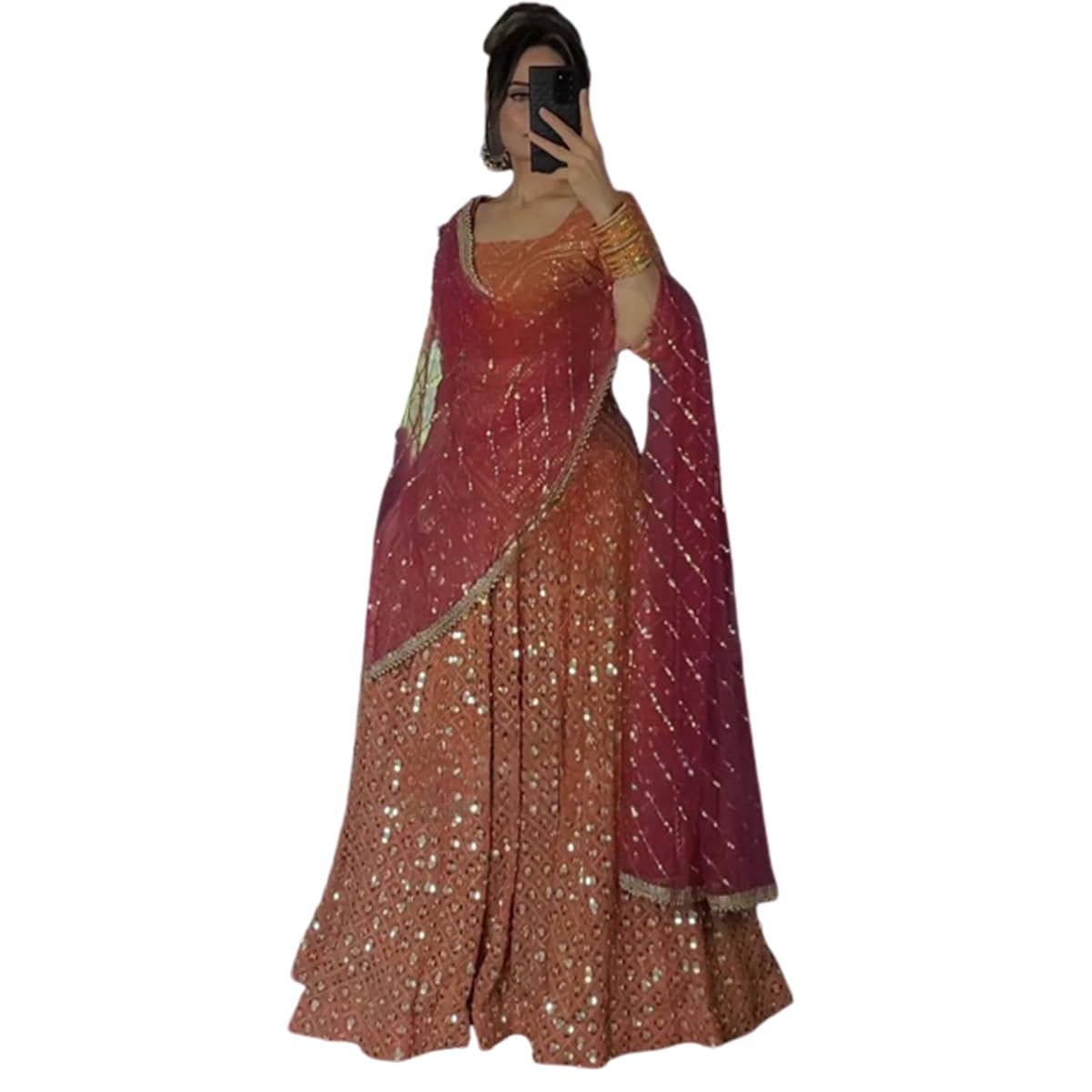 shafnufab Georgette Womens Stitched Anarkali Lehenga Suit Set, Orange, Xl-picture-32