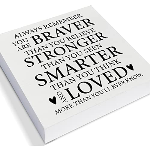 Encouraging Decorative Wooden Box Sign Always Remember You Are Braver Than You Believe Wood Block Plaque Decor Home Office Desk Shelf Or Wall Display #TOP1