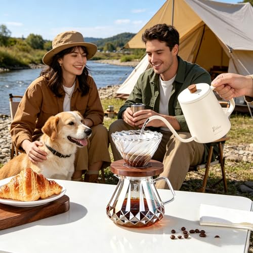 Image of Bincoo Pour Over Coffee Maker&Dripper, Style Cone Filter + 600ml Glass Coffee Server, Manual Coffee Brewer Set, Reusable Coffee Filter Holder, Great Gift for Coffee Enthusiasts(Colorful)
