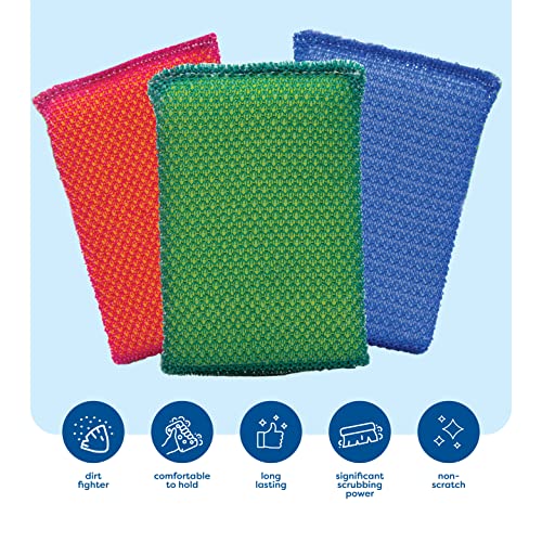Image of SCRUBIT Multi-Purpose Dish Scrub Sponge, Non Scratch Scouring Pads, Cleaning Sponges for pots, Dishes, & Non-Stick Cookware - Pot Scrubber Sponges for Kitchen & Bathroom - 12 Pack Dish Sponge - Blue