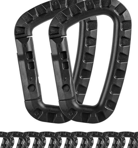 12 Pack Tactical Carabiner Keychain Hard Polymer Plastic Carabiner Clip | Lightweight Carabiner D-Ring Spring Snap Hooks for Outdoor Camping Travel Backpack Hanging