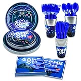 175 Pcs Video Game Party Supplies Set Paper Plates Napkins Cups Forks Knives and spoons serve for 25 Guests Game Birthday Party