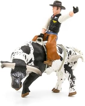 Little Buster Toys Bull Rider Cowboy on Black and White Bucking Bull 116 Scale Rodeo Figurine Collectible Western Farm Display Model for Seasonal and Gift Displays
