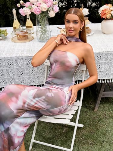 Image of HTZMO Women Elegant Summer Bodycon Maxi Dress Halter Neck Formal Wedding Guest Cocktail Party Long Dresses
