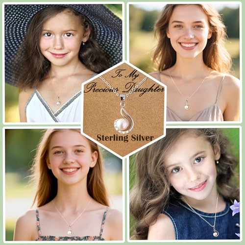 to My Beautiful Daughter Necklace, 2025 College High School Graduation Gifts for Her, Birthday Wedding Gifts for Daughter, Silver Sunflower Heart Freshwater Pearl Necklace3