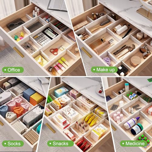 HiYZ Expandable Drawer Dividers with Inserts, Large Kitchen Utensils Drawer Divider, 2.36\" High Adjustable Drawer Organizers Separators for Clothing,Kitchen Utensils,Tools,4 Dividers with 8 Inserts