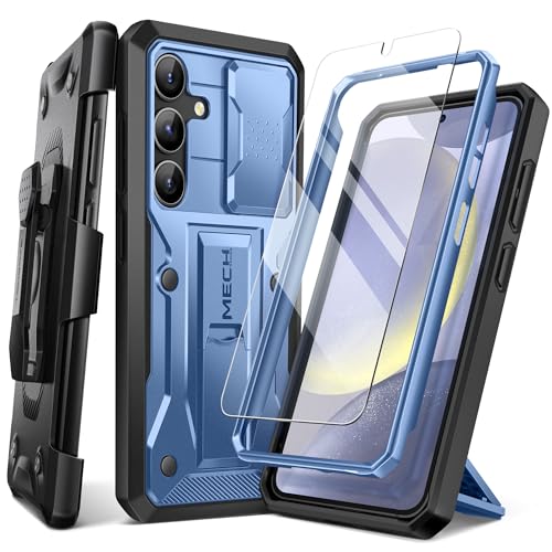 Custodia Compatibile con Samsung Galaxy S24 Plus con Cover Fotocamera Scorrevole e Proteggi Schermo Protettiva Robusta con Supporto e Clip da Cintura per S24 Plus blu