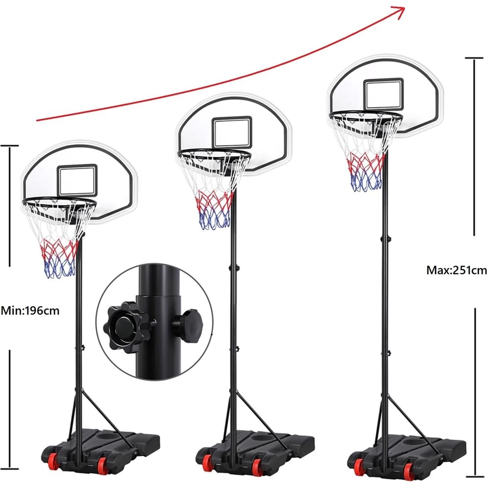 Yaheetech Cestino da basket per esterni/interni altezza regolabile da 159 a 214 cm tavole da basket con ruote per bambini e adulti