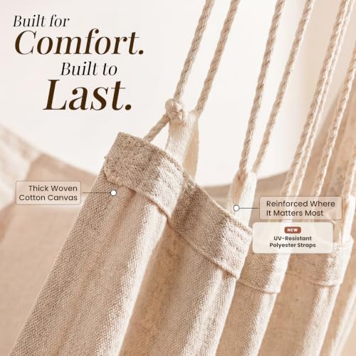 Image of Hanging Hammock Chair Swing - Outdoor & Indoor - Hammock Swing Chair | For Adults, Ceiling Mount, Cotton Blend, All Hardware Included, Spacious XL Seat, Bedroom to Porch Use, Built-In Footrest