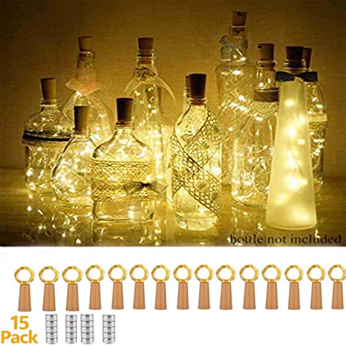15pcs luz de Botella Led,20 LED 2M luces de hadas alambre de cobre con pilas luces de botella de vino con luz de cuerda de corcho para fiesta de bricolaje luces de ambiente de boda (Blanco Cálido) Cover