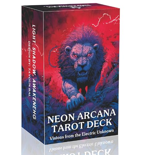 Image of Dark Tarot Deck 78 Cards, Neon Arcana Cyberpunk Tarot Cards with General Guidebook for Adults, Modern Gothic Fantasy Tarot for Shadow Work & Collectors