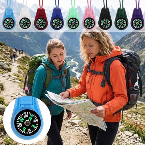 90 Pack Mini Compass Keychain con Lanyard - 9 Colores Vibrantes, Diámetro 1 Pulgada, Longitud 4.72 Pulgadas, Material PP Duradero para Senderismo, Camping, Supervivencia, Navegación, Aventura al Aire Libre miniatura 4