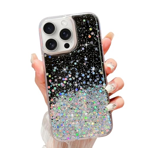 LCHULLE for iPhone 15 Pro Max Case Girls Women Glitter Bling Clear Cover Cute Crystal Slim Fit Bumper Silicone Case for iPhone 15 Pro Max 6.7inch 2023,Black