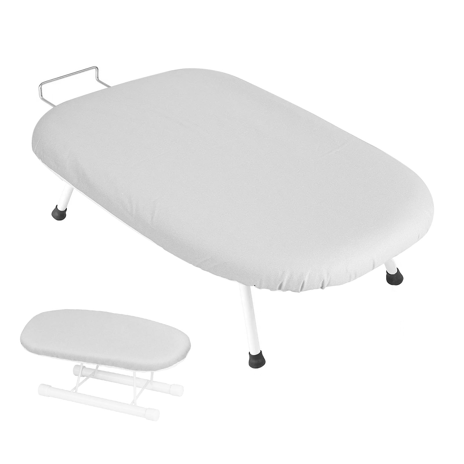 Small Tabletop Ironing Board 61 x36cm, Foldable Ironing Board with Sleeve Rack Non-Slip Folding Legs Sewing Accessory Print, For Smooth Pressing, Lightweight for Travel (Pure Gray)