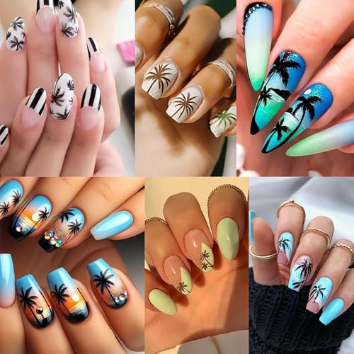 2pcs Nail Tropical Style Palm Summer Tree 3D Nail Stickers self-Adhesive Coconut Tree Manicure DIY Beauty Black Tropical 3D Nail Decor Decal 2022 Palm Tree Nail Decals (2pcs Green Palm Tree)