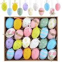 24 Stück Ostereier zum Aufhängen für Osterdeko, 4 cm Bunte künstliche Ostereier aus Kunststoff für Ostern Deko, Mini Eier mit Band für Osterstrauch Frühlingsdeko Zuhause