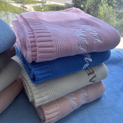 Embroidered Name Baby Blanket,Embroidered Name,Stroller Blanket,Newborn Baby Gift,Soft Breathable Cotton Knit (Embroidery Name)3