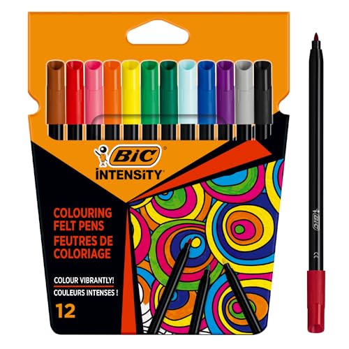 BIC Intensity Felt Tip Pens, Vibrant Colouring Pens, School Supplies for Kids, Pupils or Adults, 12 Pack