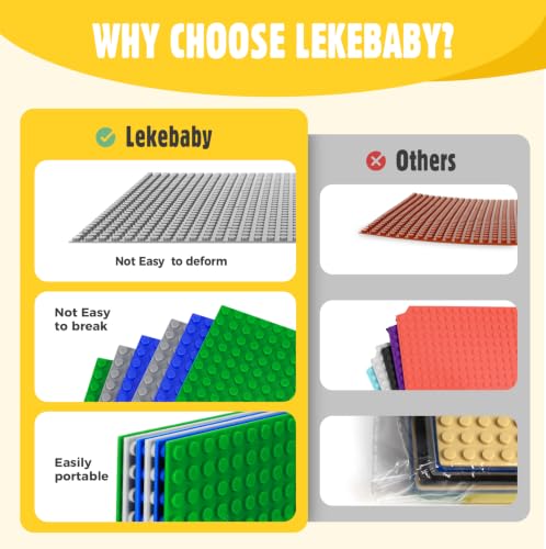 Lekebaby 2 Pack Classic Baseplates 10" x 10", Building Base Plates for Building Bricks, 100% Compatible with Major Brands and Activity Table-Baseplate, Sturdy & Safe, Age 3 and up Kids, Grey/Green — view 6